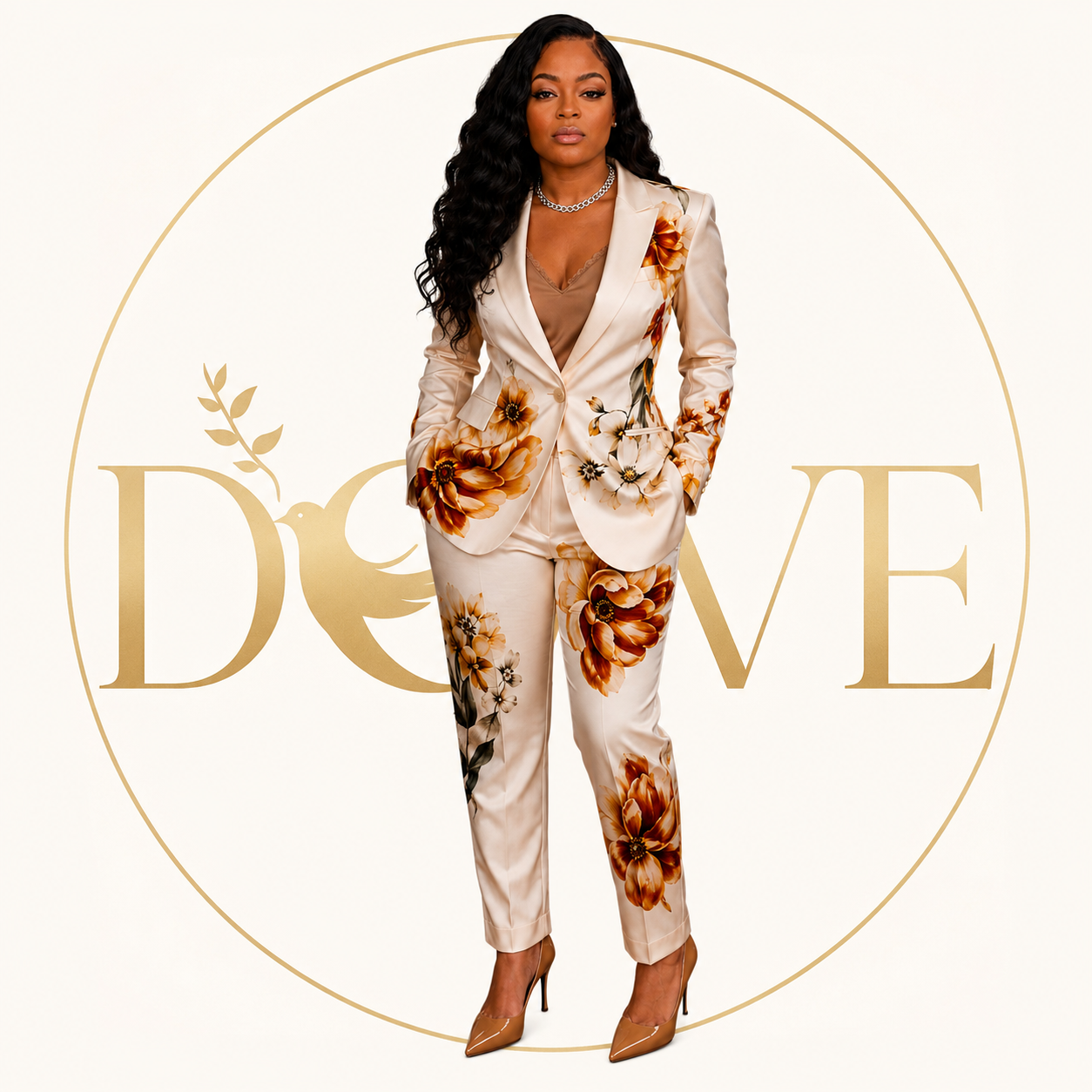Caramel Flowers Statement Suit