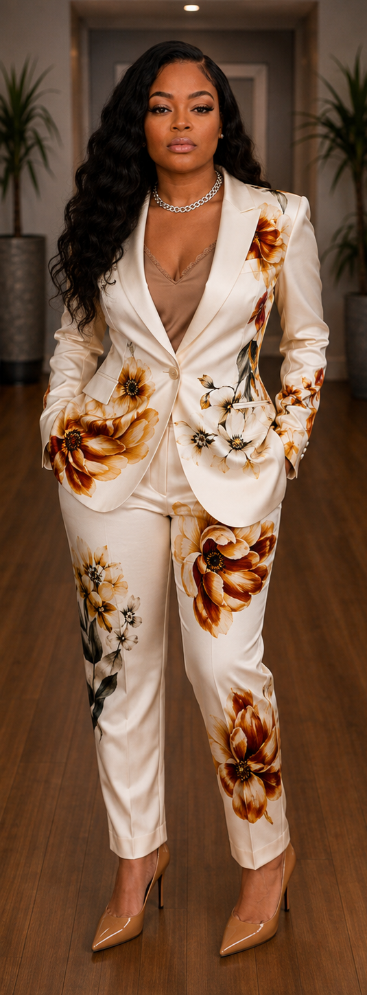 Caramel Flowers Statement Suit